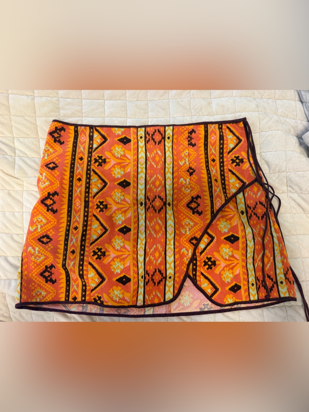 Free People Orange Patterned Throw Blanket with Yellow & Black Accents